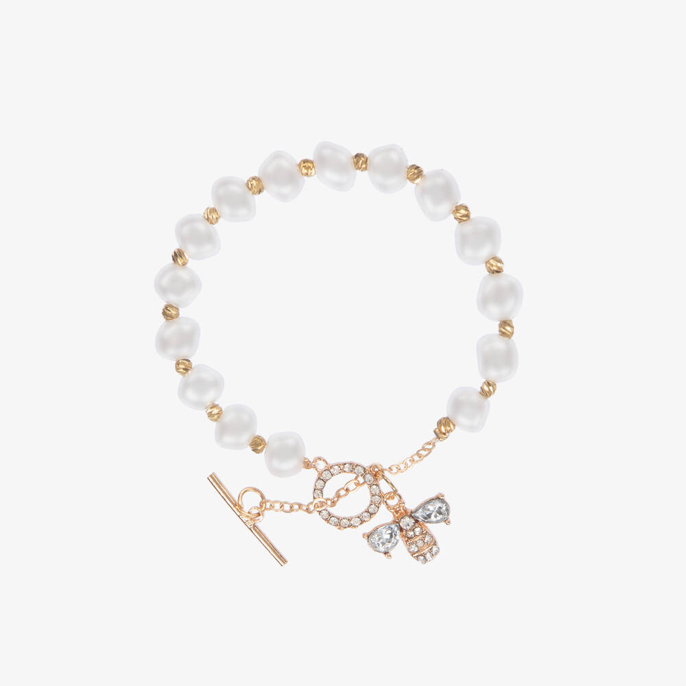 David Charles - Girls Gold Bee Pearl Bracelet | Childrensalon