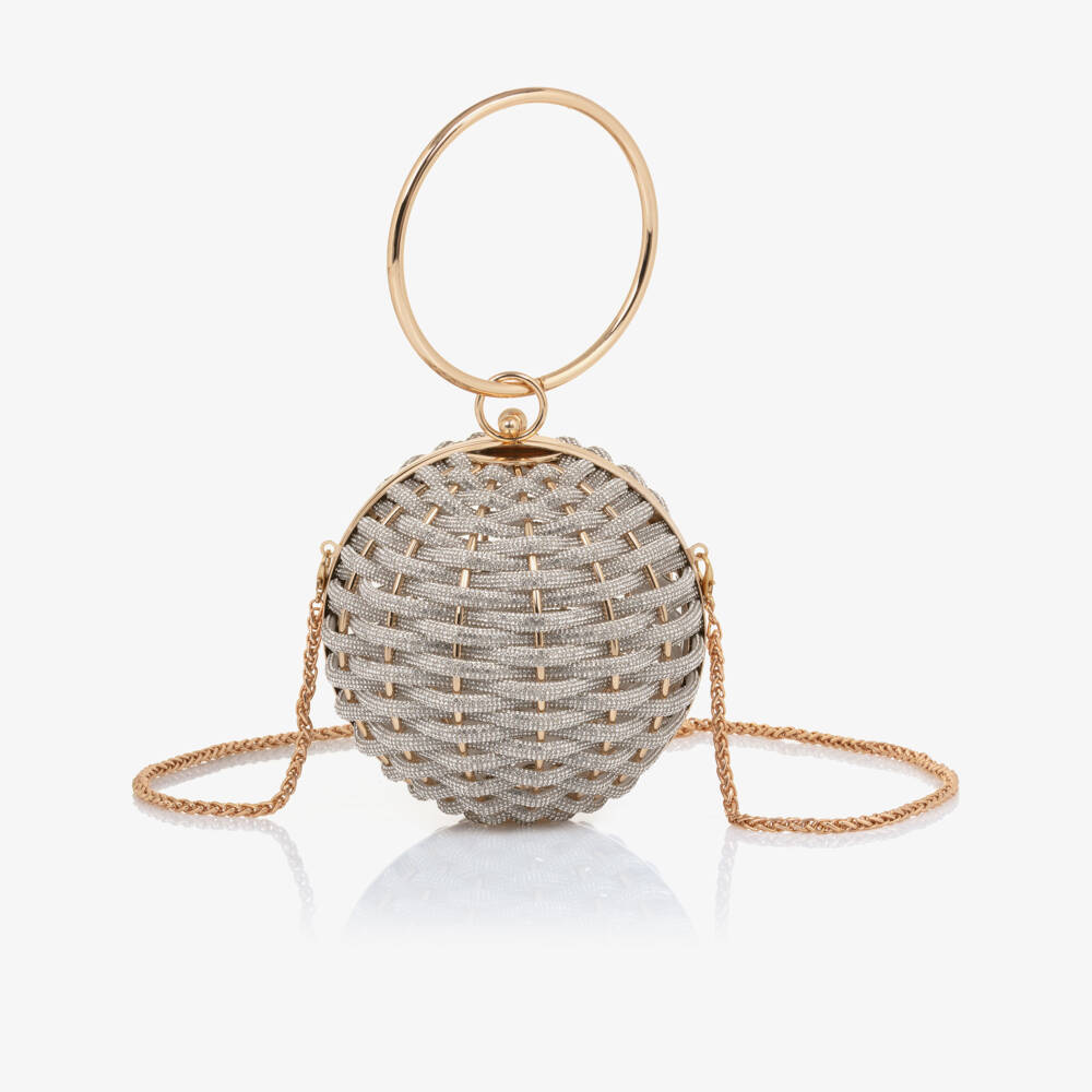 David Charles-Girls Gold Diamanté Basket Weave Ball Handbag | Childrensalon Outlet
