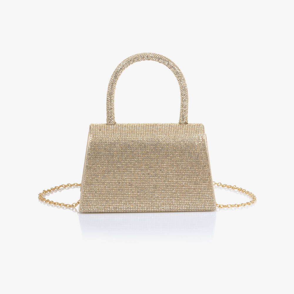 David Charles-Girls Gold Diamanté Bow Handbag (18cm) | Childrensalon Outlet