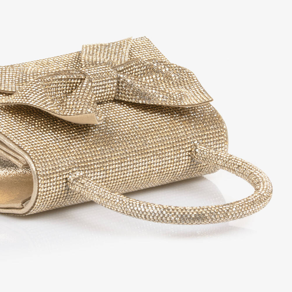 David Charles-Girls Gold Diamanté Bow Handbag (18cm) | Childrensalon Outlet