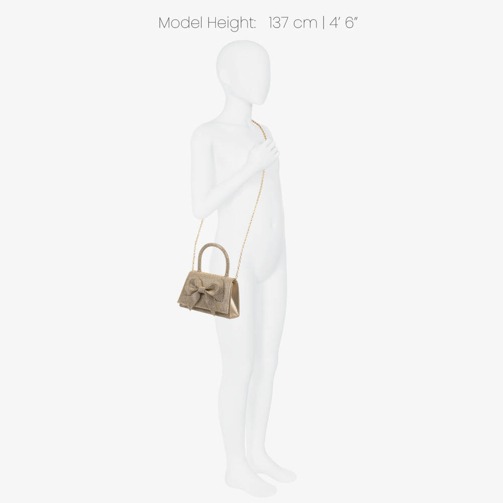 David Charles-Girls Gold Diamanté Bow Handbag (18cm) | Childrensalon Outlet