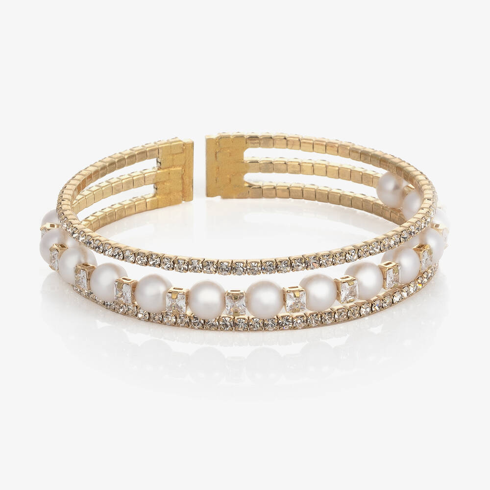 David Charles - Girls Gold Diamanté & Pearl Bracelet | Childrensalon