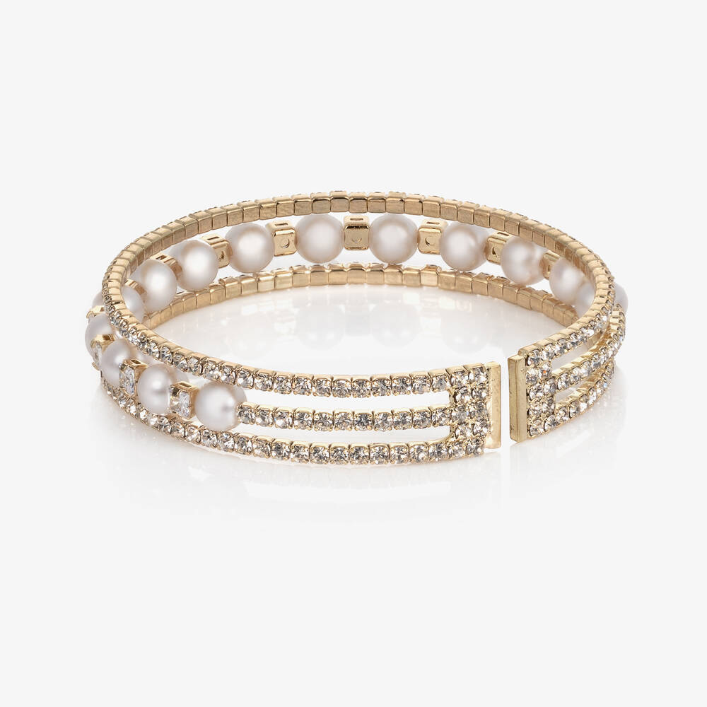 David Charles-Золотистый браслет со стразами и жемчужинами | Childrensalon Outlet