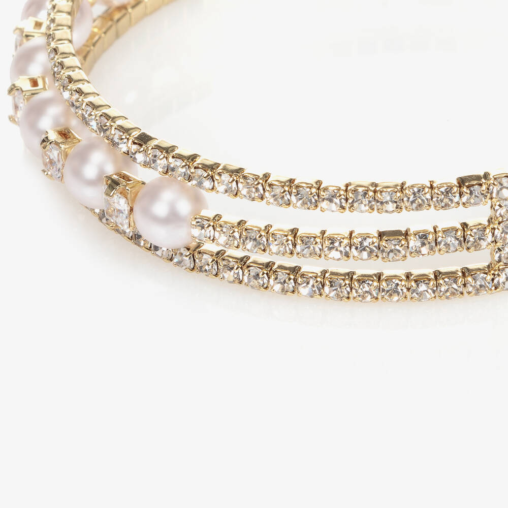 David Charles-Золотистый браслет со стразами и жемчужинами | Childrensalon Outlet