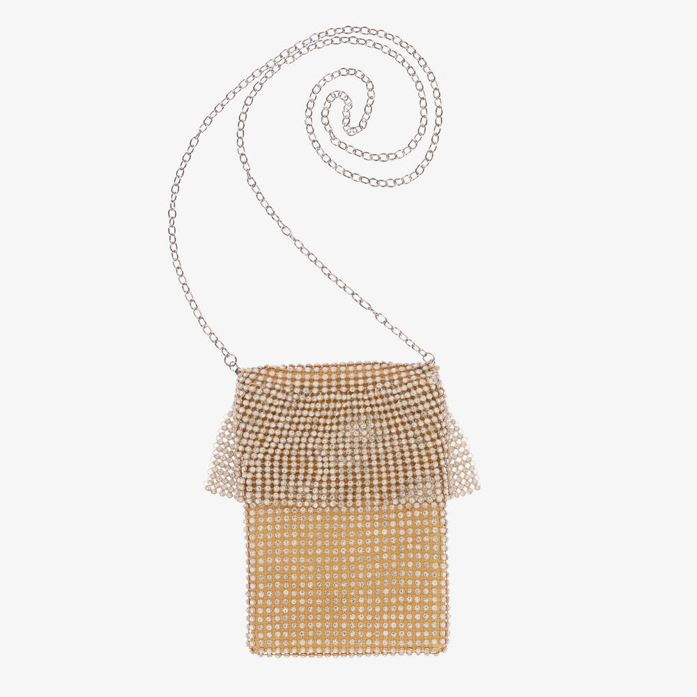 David Charles - Girls Gold Diamantés Phone Bag (17cm) | Childrensalon