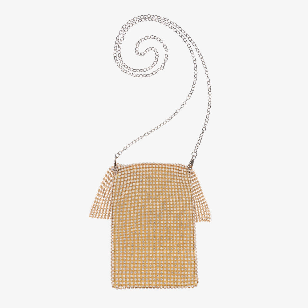 David Charles-Girls Gold Diamantés Phone Bag (17cm) | Childrensalon Outlet