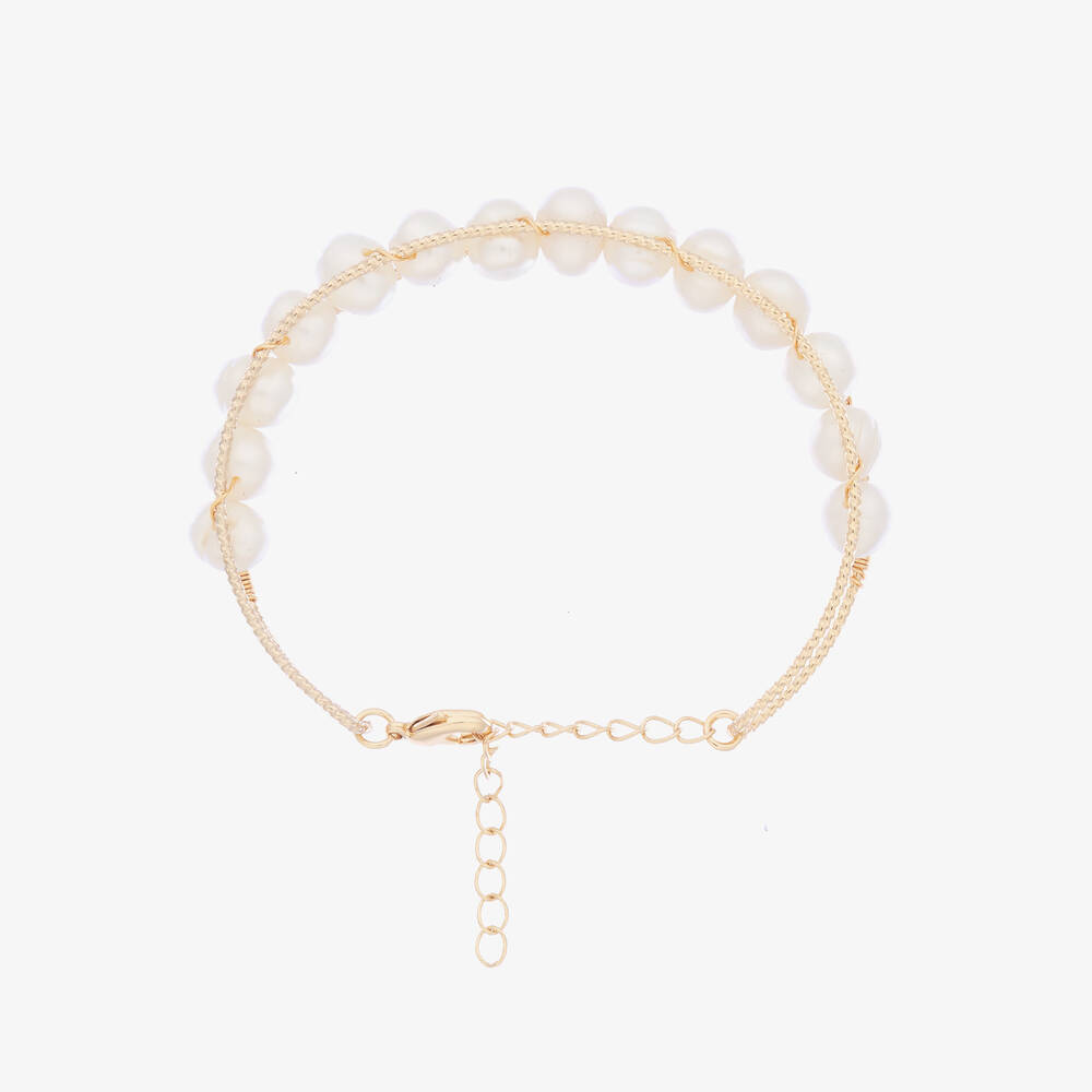 David Charles - Girls Gold & Faux Pearl Bangle | Childrensalon