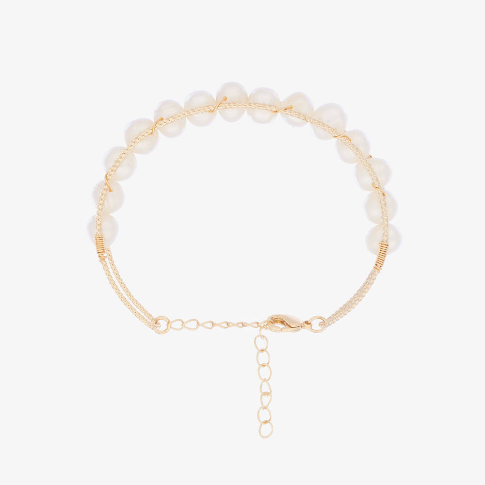 David Charles-Girls Gold & Faux Pearl Bangle | Childrensalon Outlet