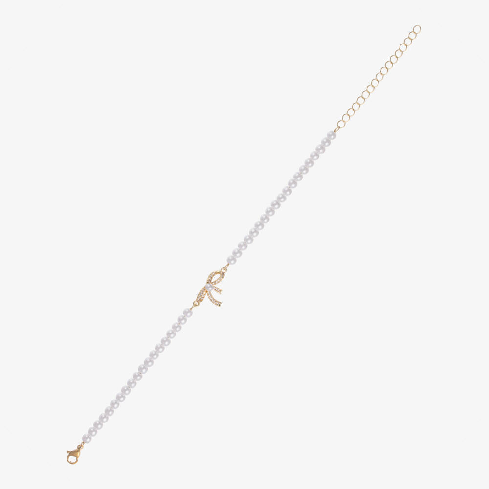 David Charles-Girls Gold Faux Pearl Bow Bracelet | Childrensalon Outlet