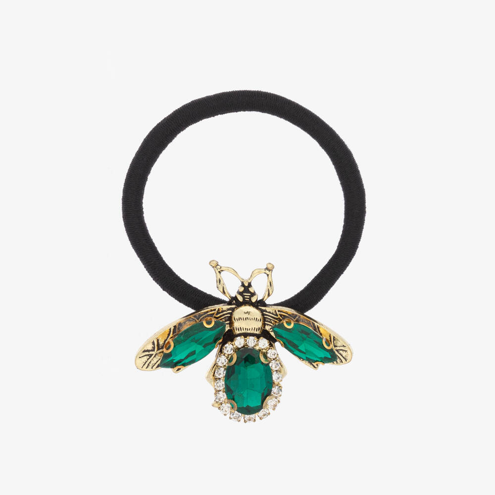 David Charles - Girls Gold & Green Jewelled Bee Hair Elastic (4.5cm) | Childrensalon