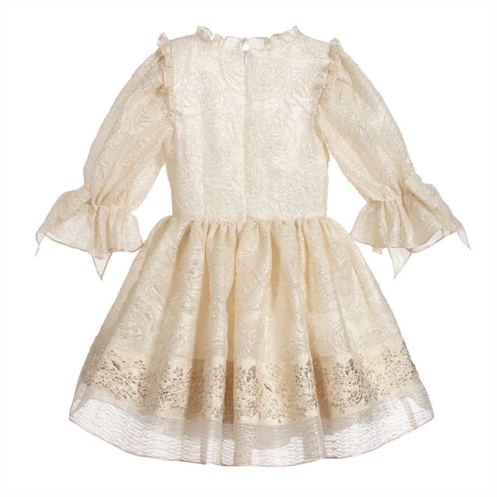 David Charles - Girls Gold Jacquard Dress | Childrensalon Outlet