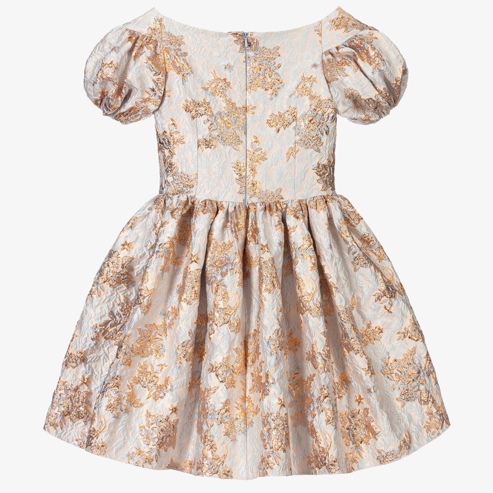 David Charles-Золотистое жаккардовое платье для девочек | Childrensalon Outlet