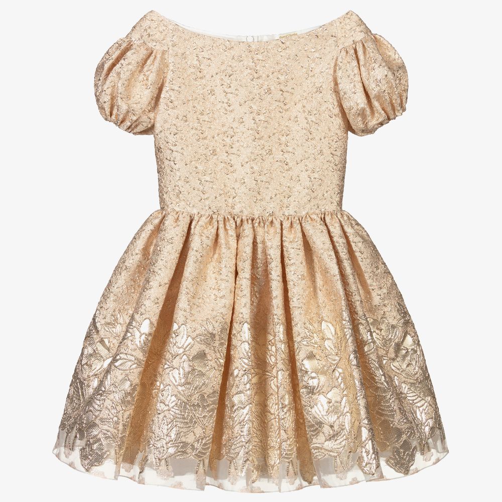 David Charles-Золотистое жаккардовое платье для девочек | Childrensalon Outlet