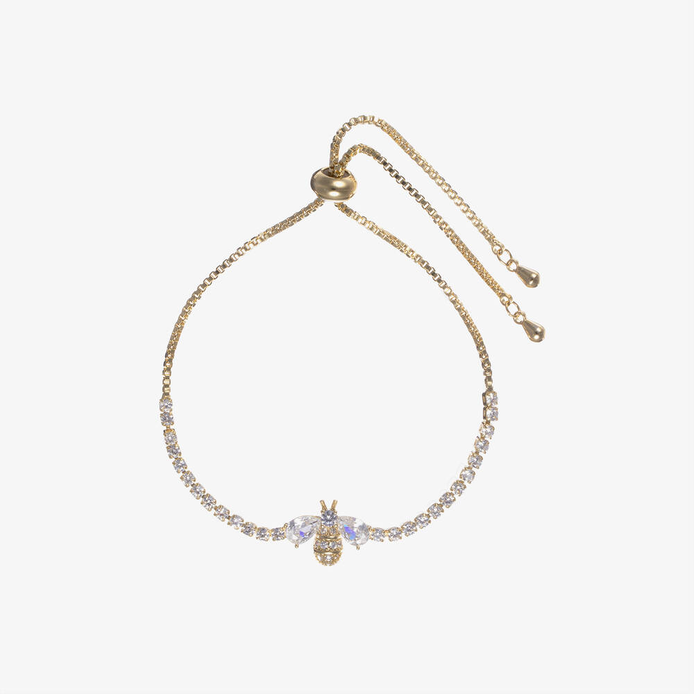DAVID CHARLES Girls Gold Metal Diamante Bee Bracelet