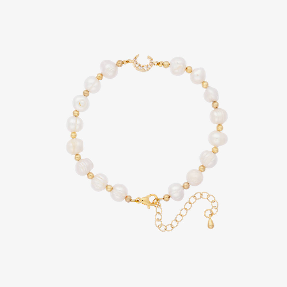 David Charles - Girls Gold Pearl & Moon Bracelet | Childrensalon