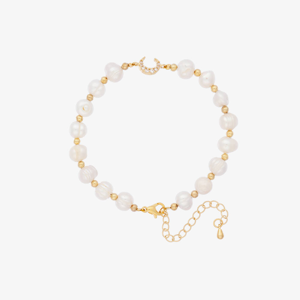 David Charles - Goldenes Perlenarmband mit Mond (M) | Childrensalon