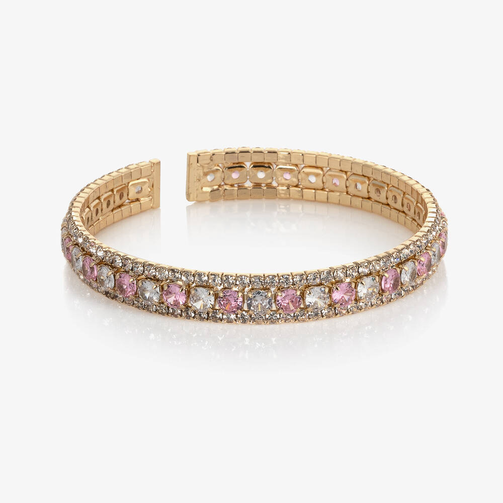 David Charles - Bracelet doré à strass roses fille | Childrensalon