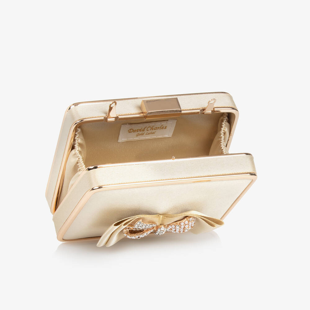 Girls Gold Satin Bow Handbag 12cm