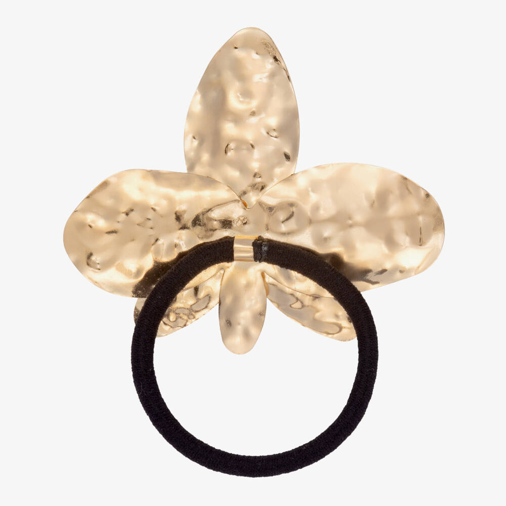 David Charles-Girls Gold Tone Flower Hair Elastic with Pearl (8cm) | Childrensalon Outlet