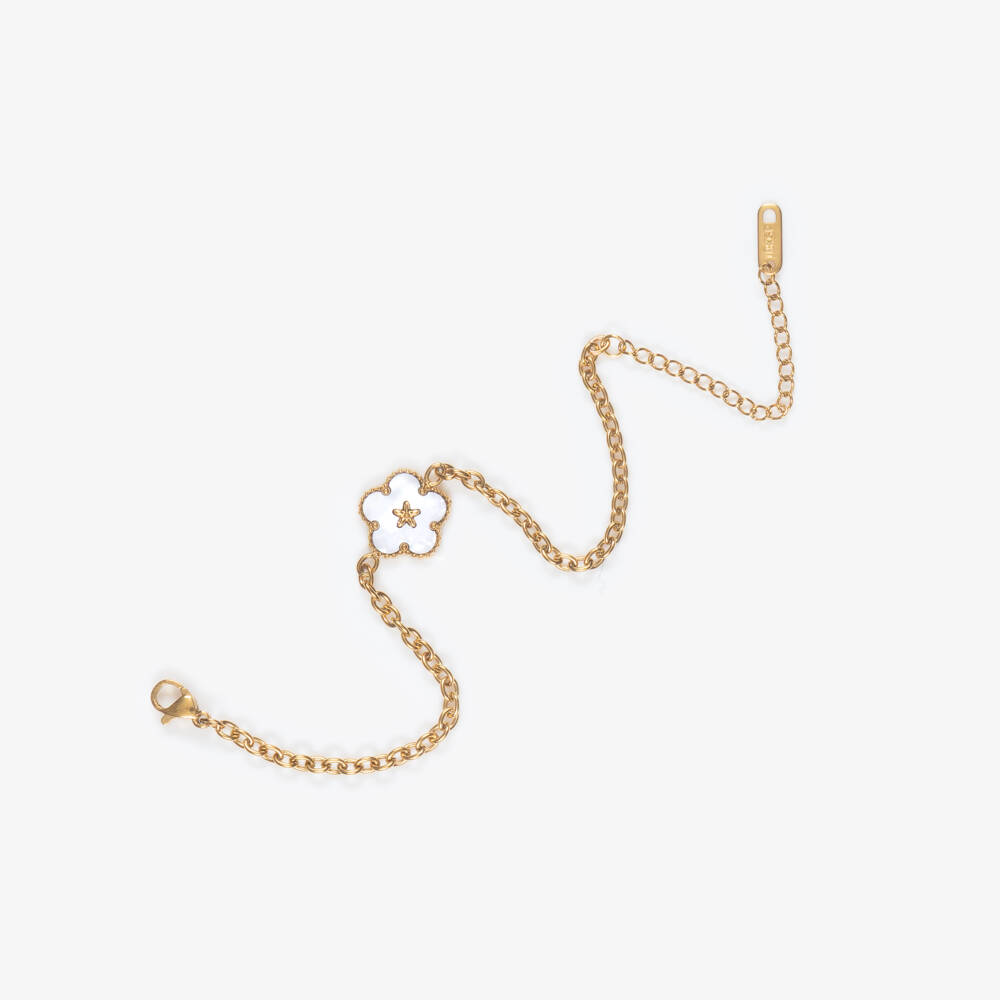 David Charles-Girls Gold Tone & Ivory Clover Bracelet | Childrensalon Outlet