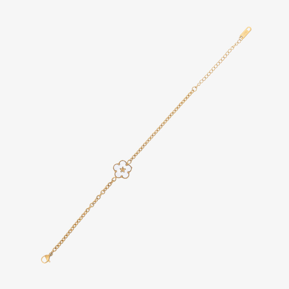 David Charles-Girls Gold Tone & Ivory Clover Bracelet | Childrensalon Outlet
