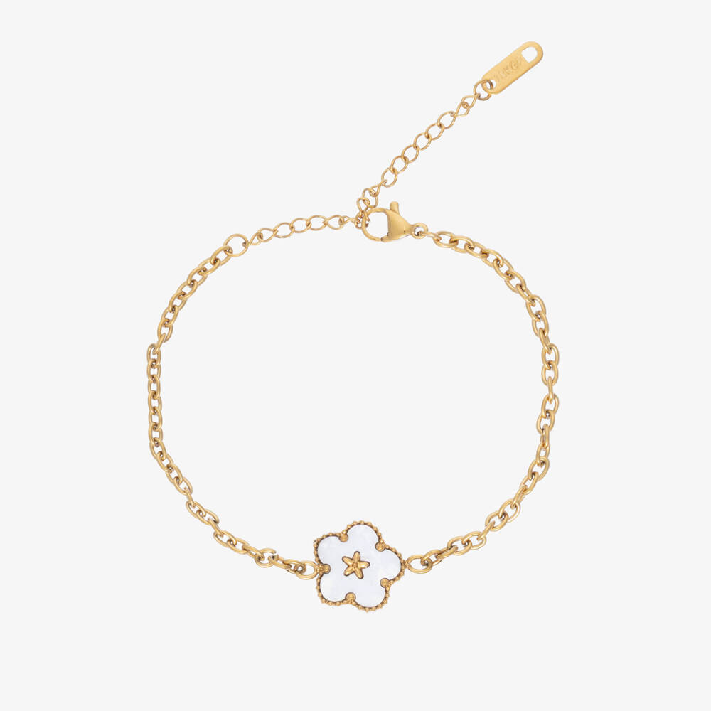David Charles-Girls Gold Tone & Ivory Clover Bracelet | Childrensalon Outlet