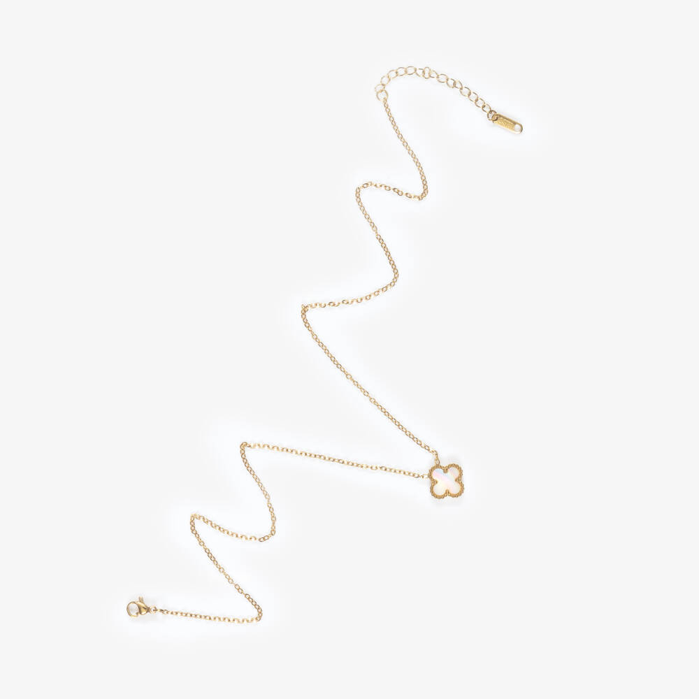 David Charles-Girls Gold Tone & Ivory Clover Necklace (46cm) | Childrensalon Outlet