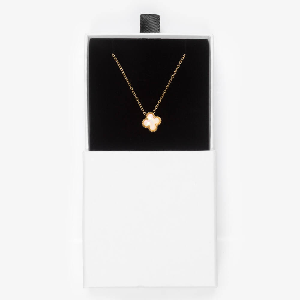 David Charles-Girls Gold Tone & Ivory Clover Necklace (46cm) | Childrensalon Outlet