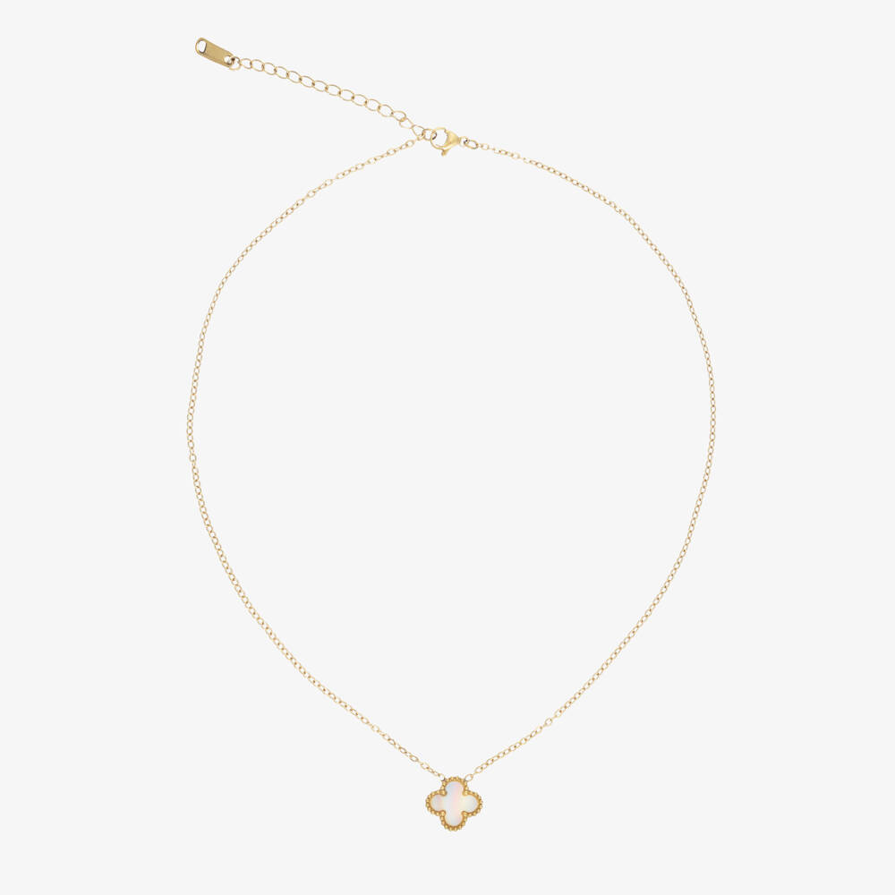 David Charles-Girls Gold Tone & Ivory Clover Necklace (46cm) | Childrensalon Outlet