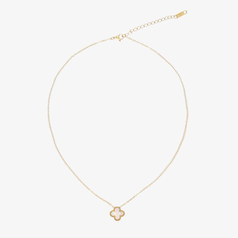 David Charles-Girls Gold Tone & Ivory Clover Necklace (46cm) | Childrensalon Outlet