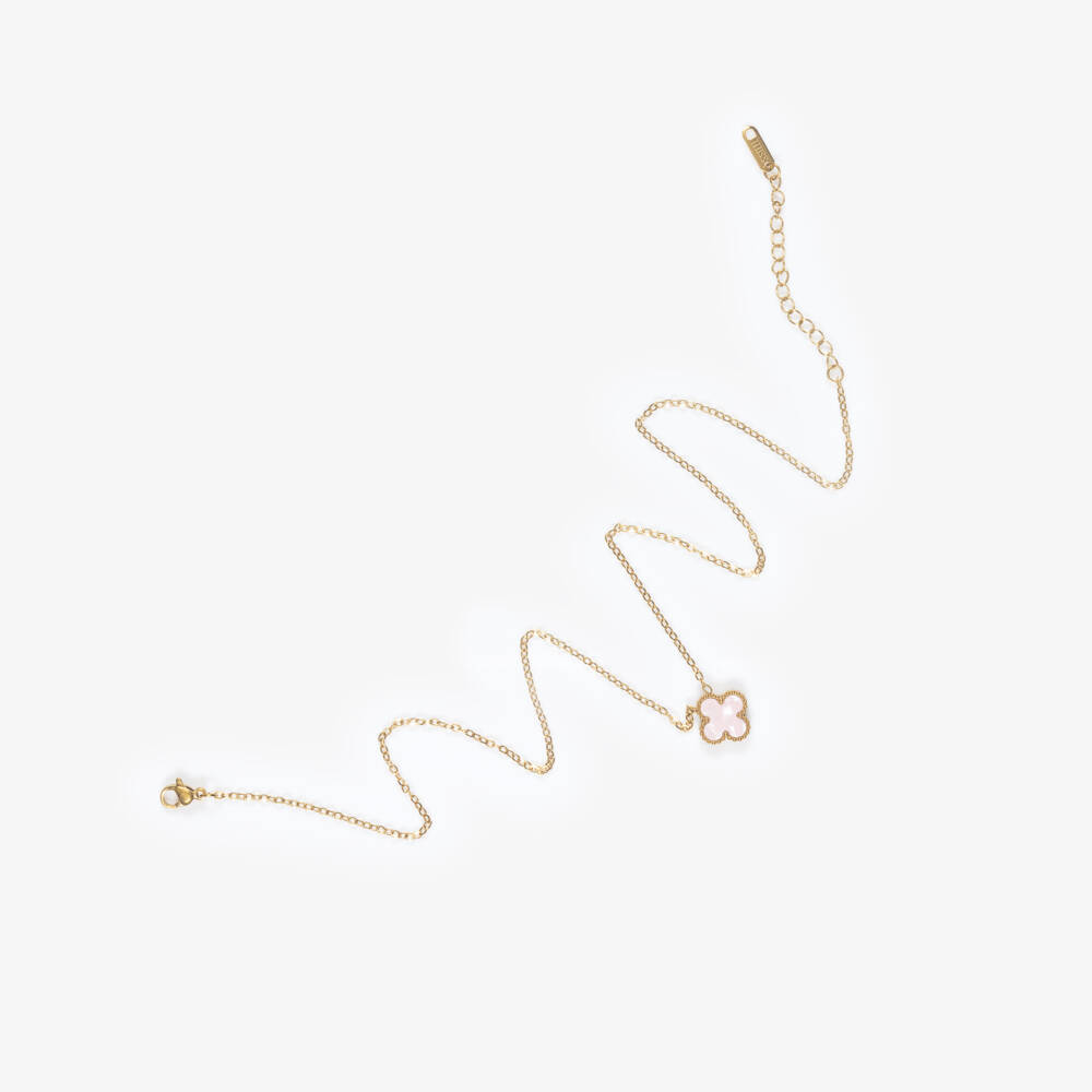 David Charles-Girls Gold Tone & Pink Clover Necklace (46cm) | Childrensalon Outlet