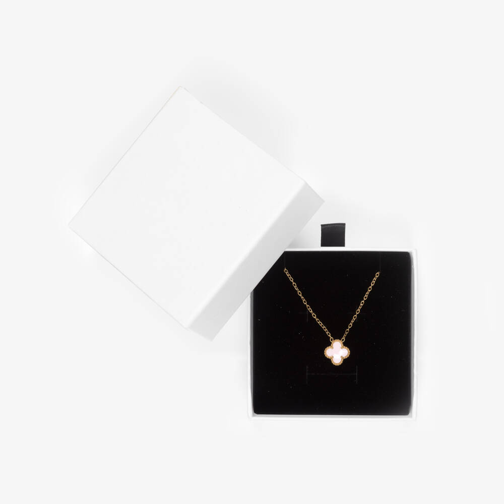 David Charles-Girls Gold Tone & Pink Clover Necklace (46cm) | Childrensalon Outlet