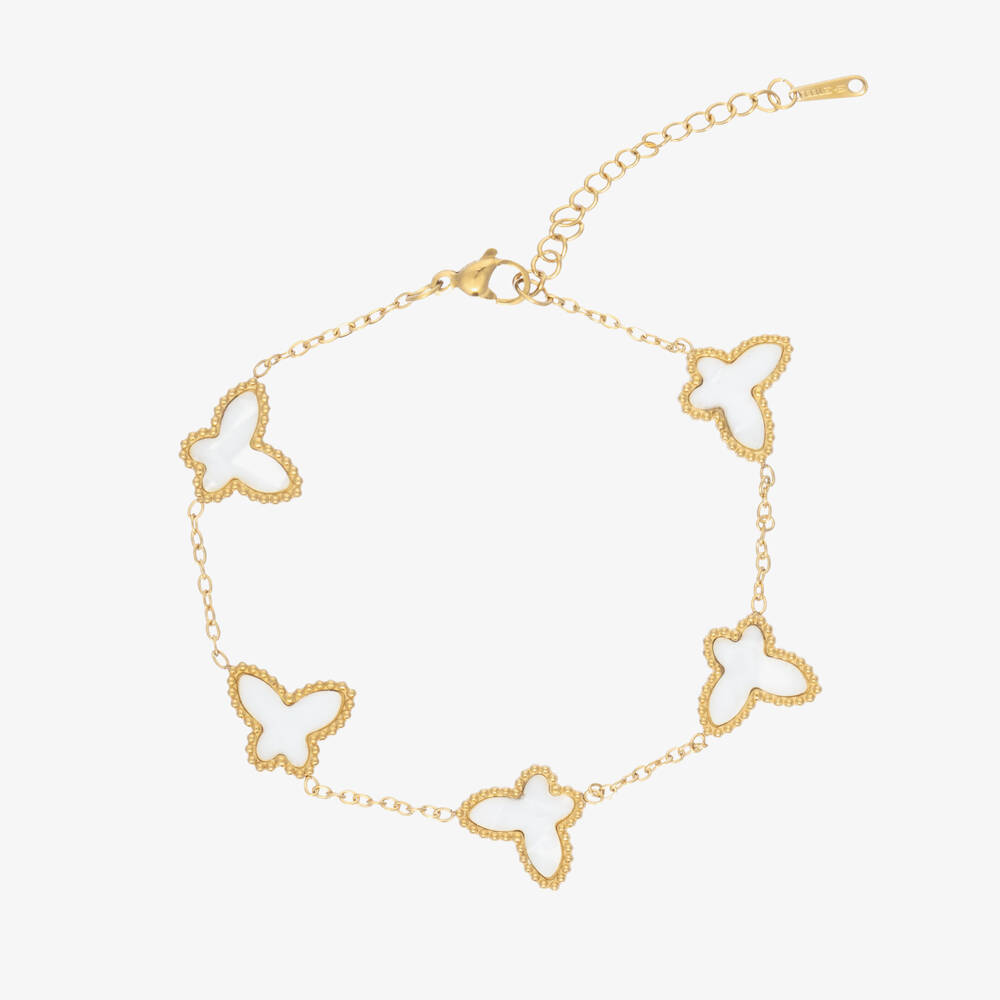 David Charles-Girls Gold Tone & White Butterfly Bracelet | Childrensalon Outlet