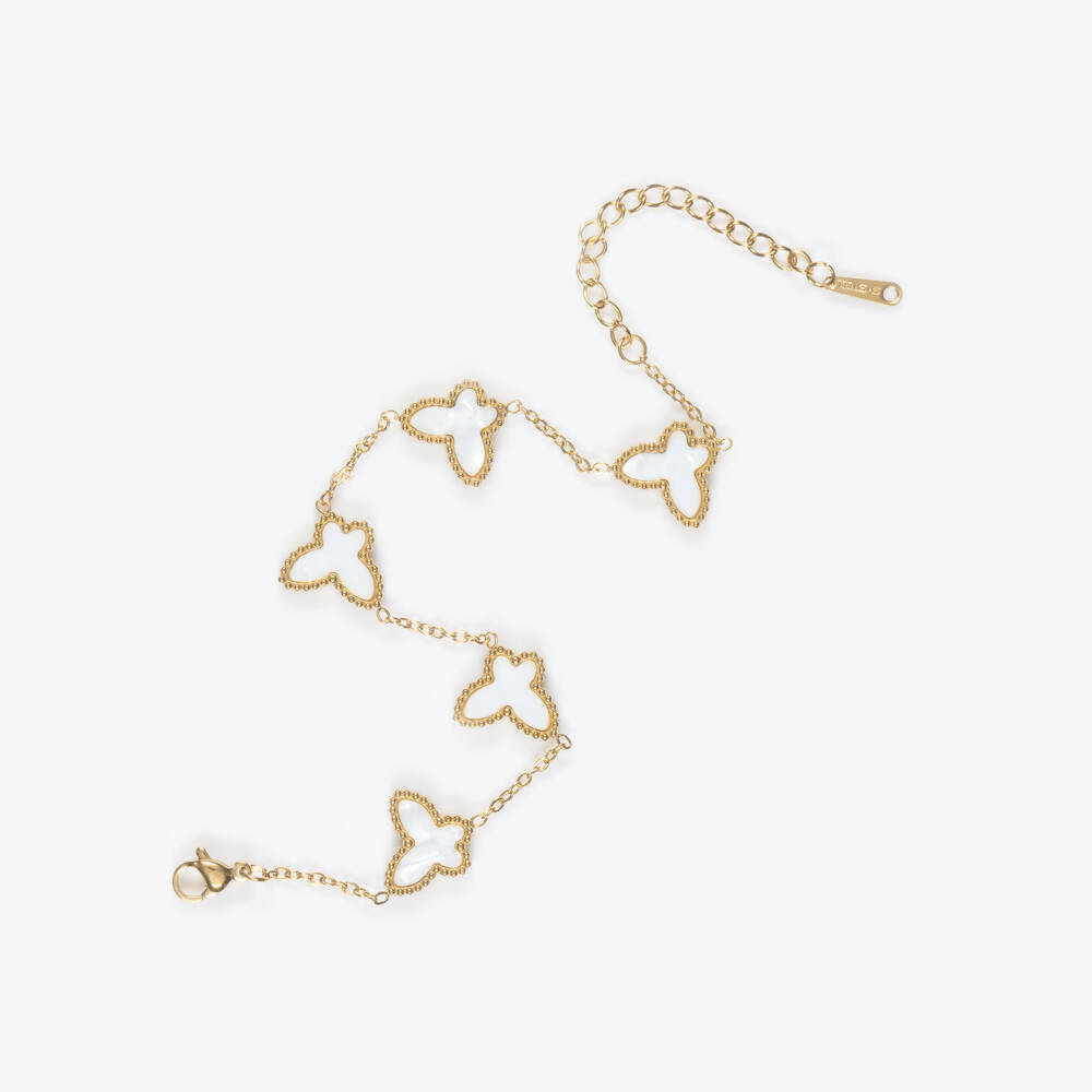 David Charles-Girls Gold Tone & White Butterfly Bracelet | Childrensalon Outlet