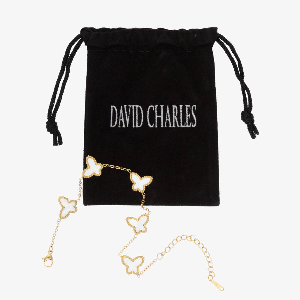 David Charles-Girls Gold Tone & White Butterfly Bracelet | Childrensalon Outlet