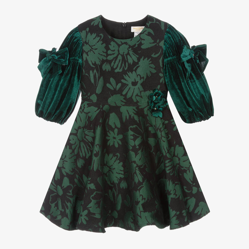 David Charles - Girls Green Brocade Dress | Childrensalon