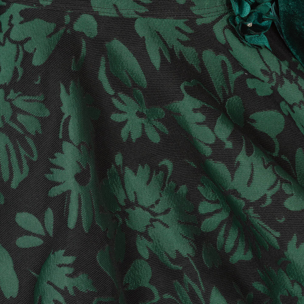 David Charles-فستان بروكاد مزيج قطن مخمل لون أخضر | Childrensalon Outlet