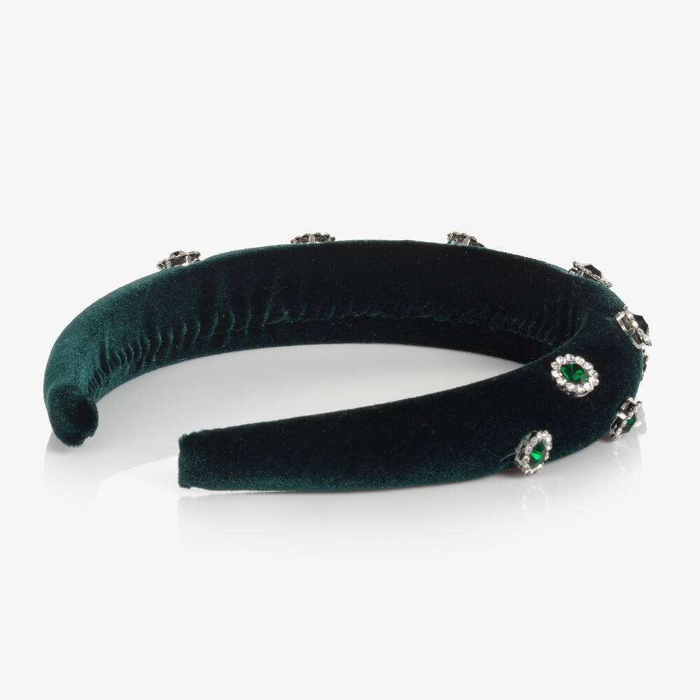 David Charles-Girls Green Velvet Padded Hairband | Childrensalon Outlet