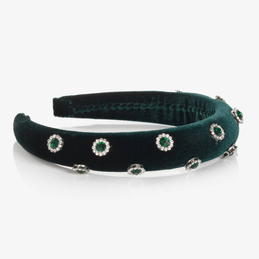 David Charles-Girls Green Velvet Padded Hairband | Childrensalon Outlet