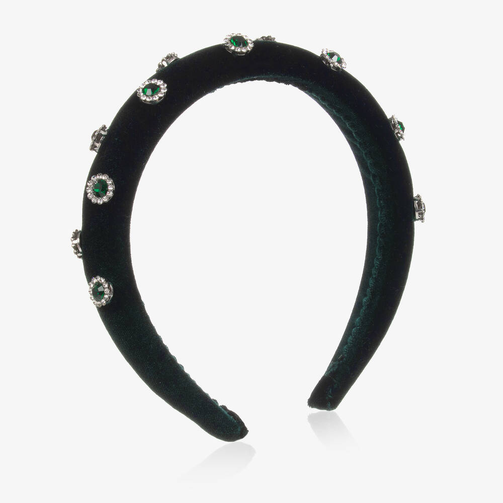 David Charles - Girls Green Velvet Padded Hairband | Childrensalon