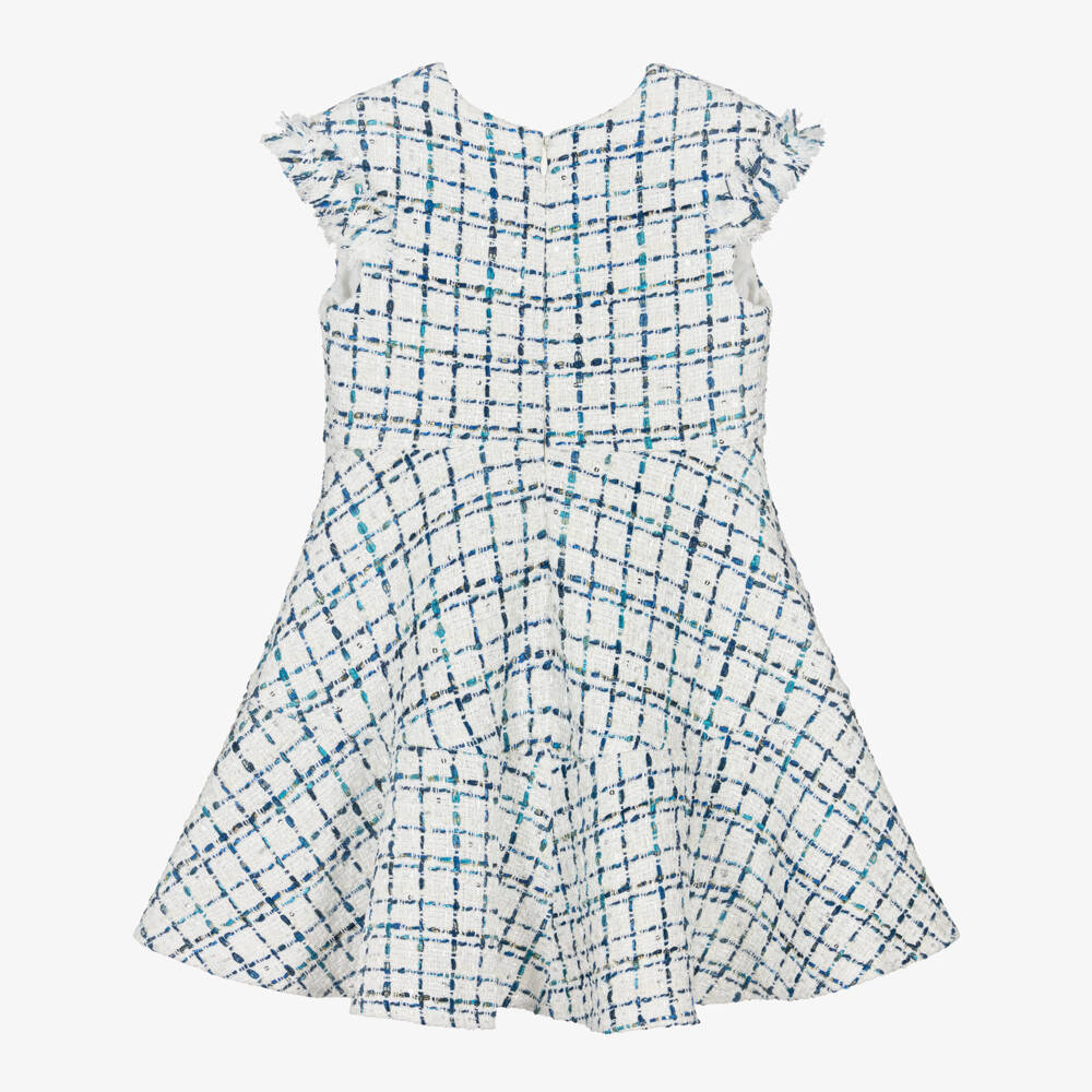 David Charles-Girls Ivory & Blue Sparkly Sequinned Tweed Dress | Childrensalon Outlet