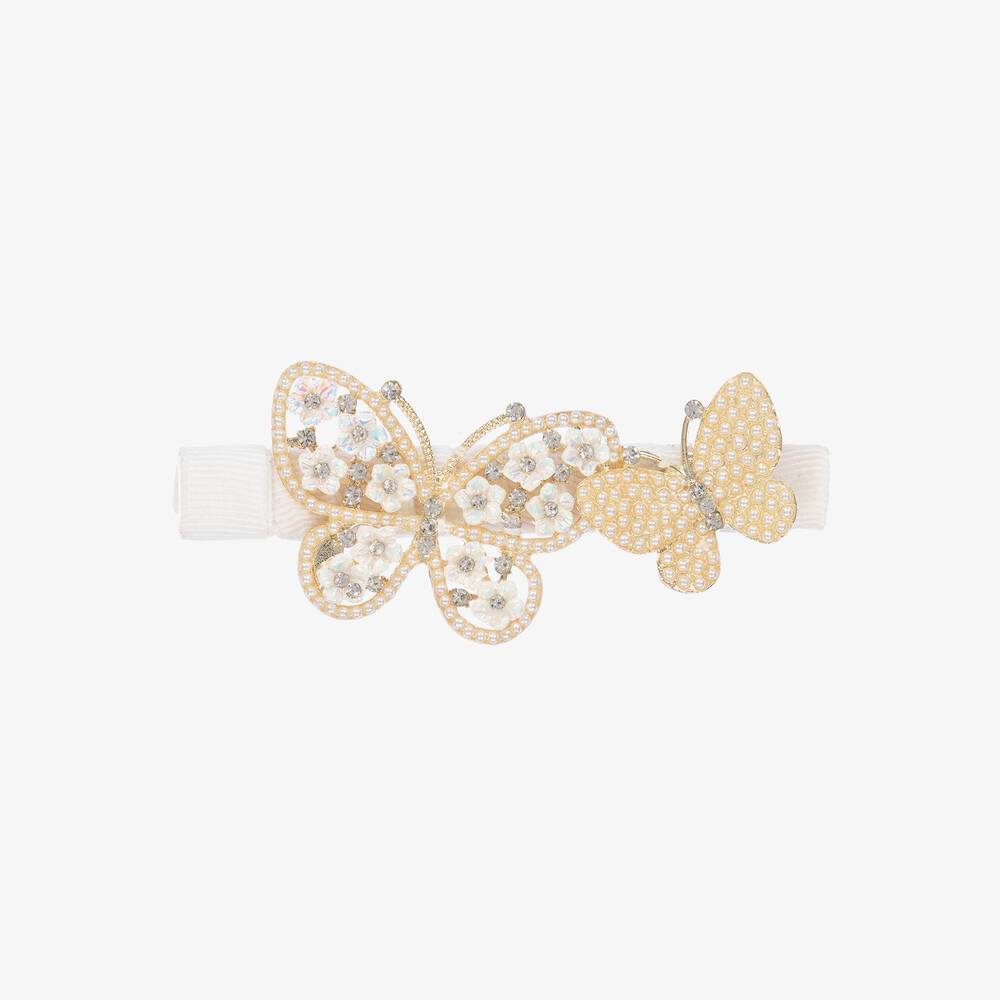 David Charles - Barrette ivoire à papillons (8 cm) | Childrensalon