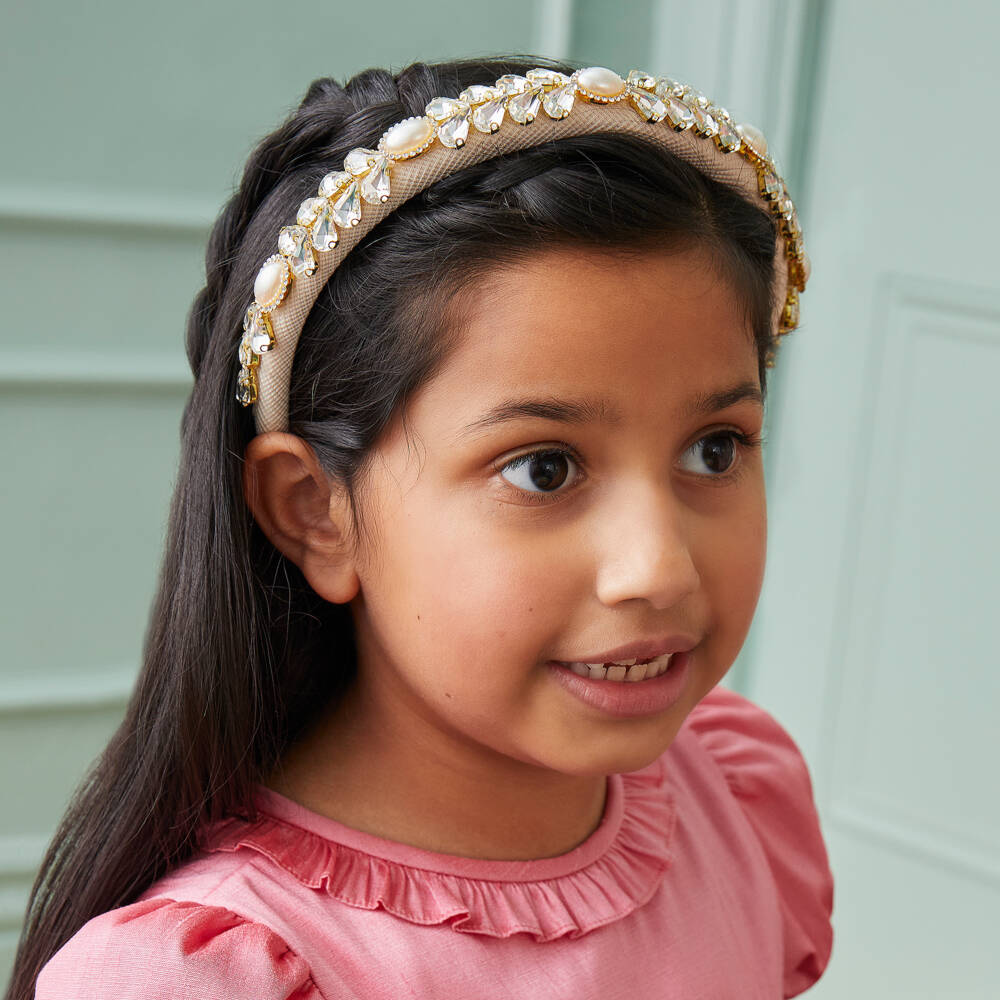 David Charles-Girls Ivory Crystal & Pearl Bead Hairband | Childrensalon Outlet