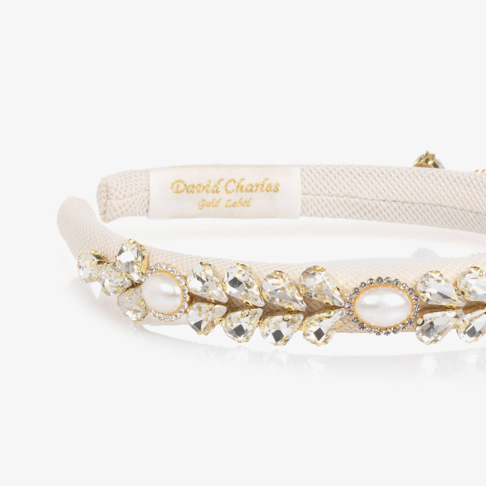 David Charles-Girls Ivory Crystal & Pearl Bead Hairband | Childrensalon Outlet