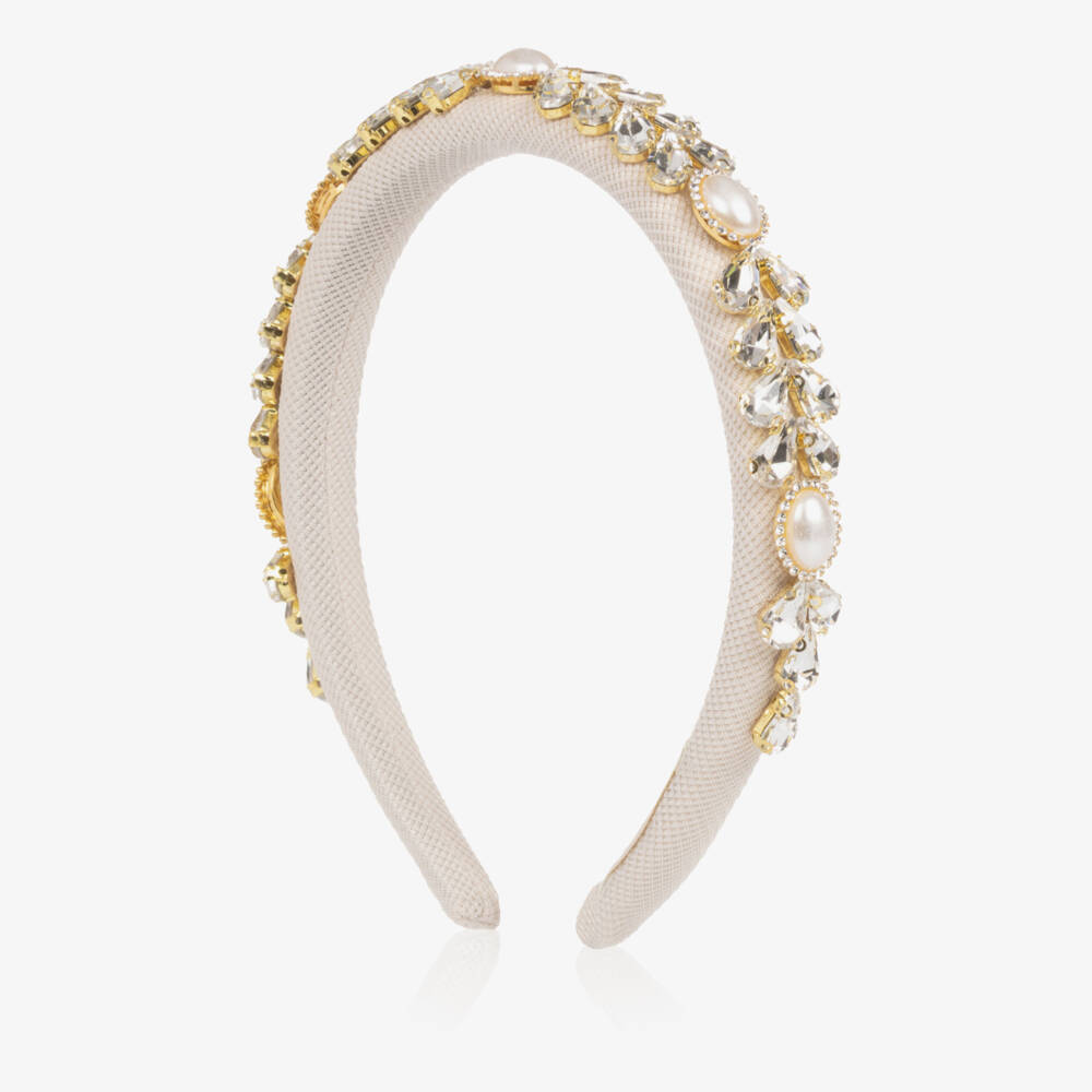 David Charles-Girls Ivory Crystal & Pearl Bead Hairband | Childrensalon Outlet