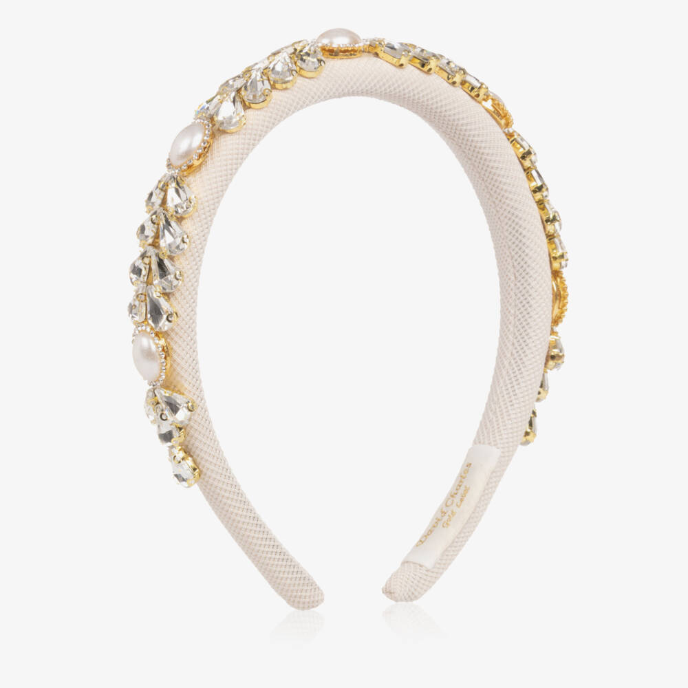 David Charles-Girls Ivory Crystal & Pearl Bead Hairband | Childrensalon Outlet