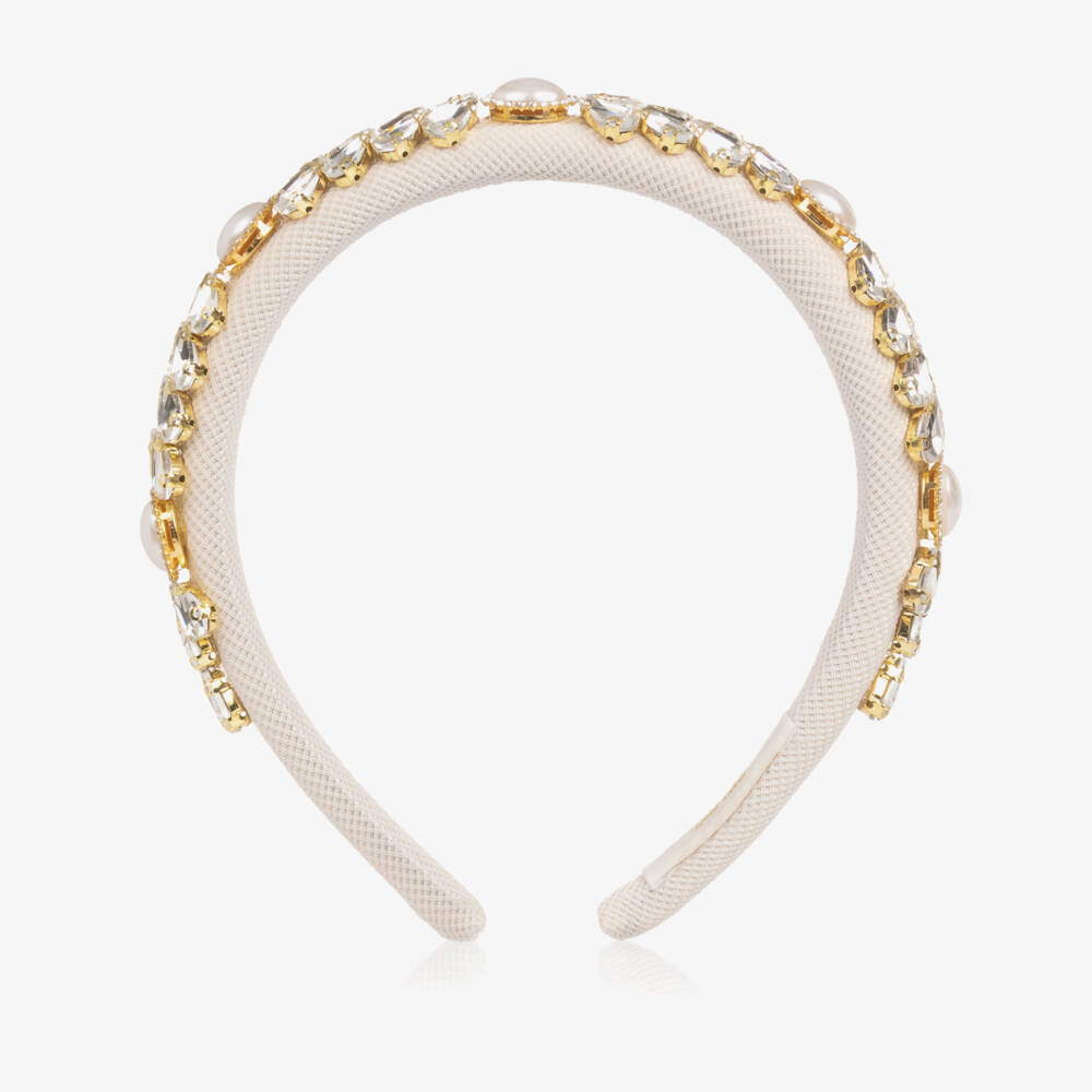 David Charles-Girls Ivory Crystal & Pearl Bead Hairband | Childrensalon Outlet