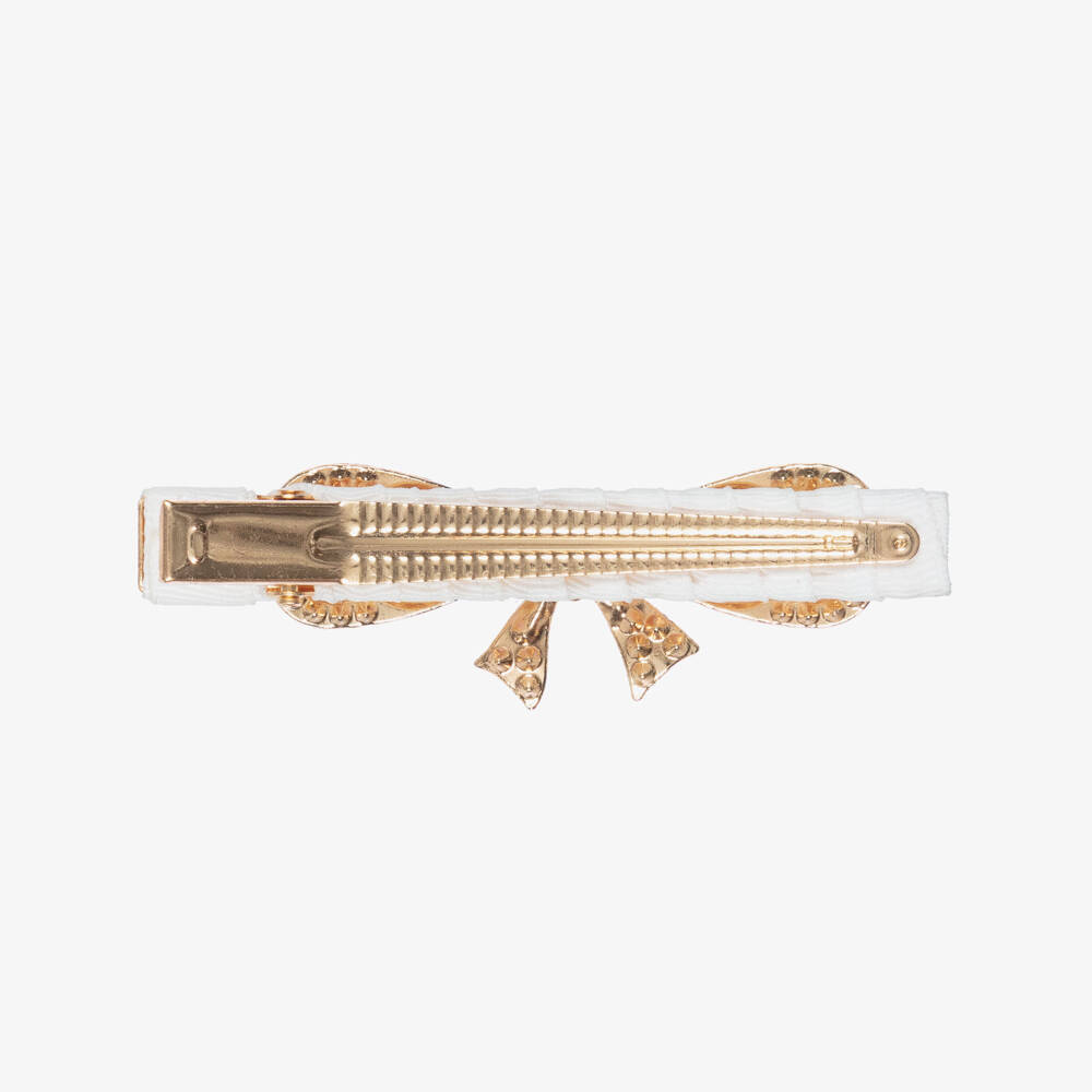 David Charles-Girls Ivory & Diamanté Bow Hair Clip (8cm) | Childrensalon Outlet