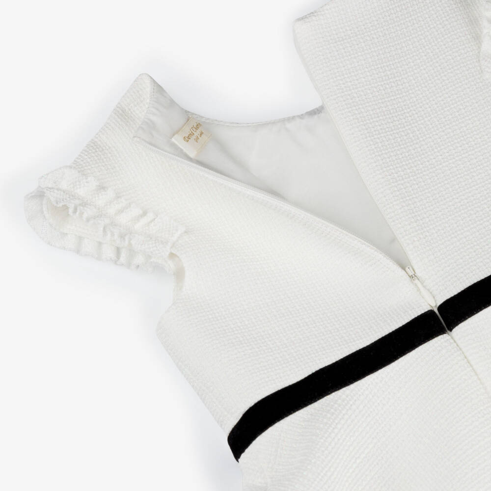 David Charles-Girls Ivory Dress with Black Velvet Bows | Childrensalon Outlet