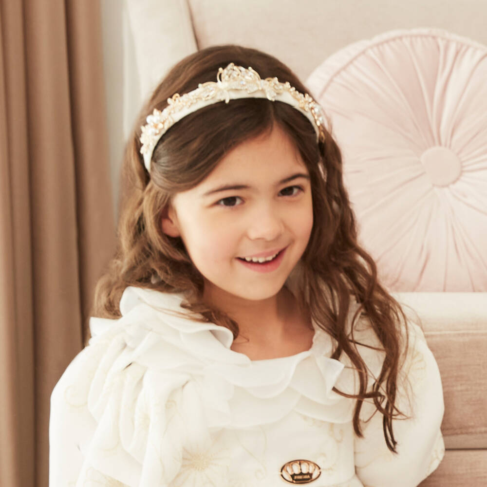 David Charles-Girls Ivory Embellished Butterfly Headband | Childrensalon Outlet